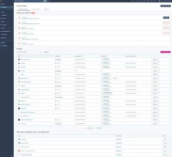 Overzicht connected apps en integraties