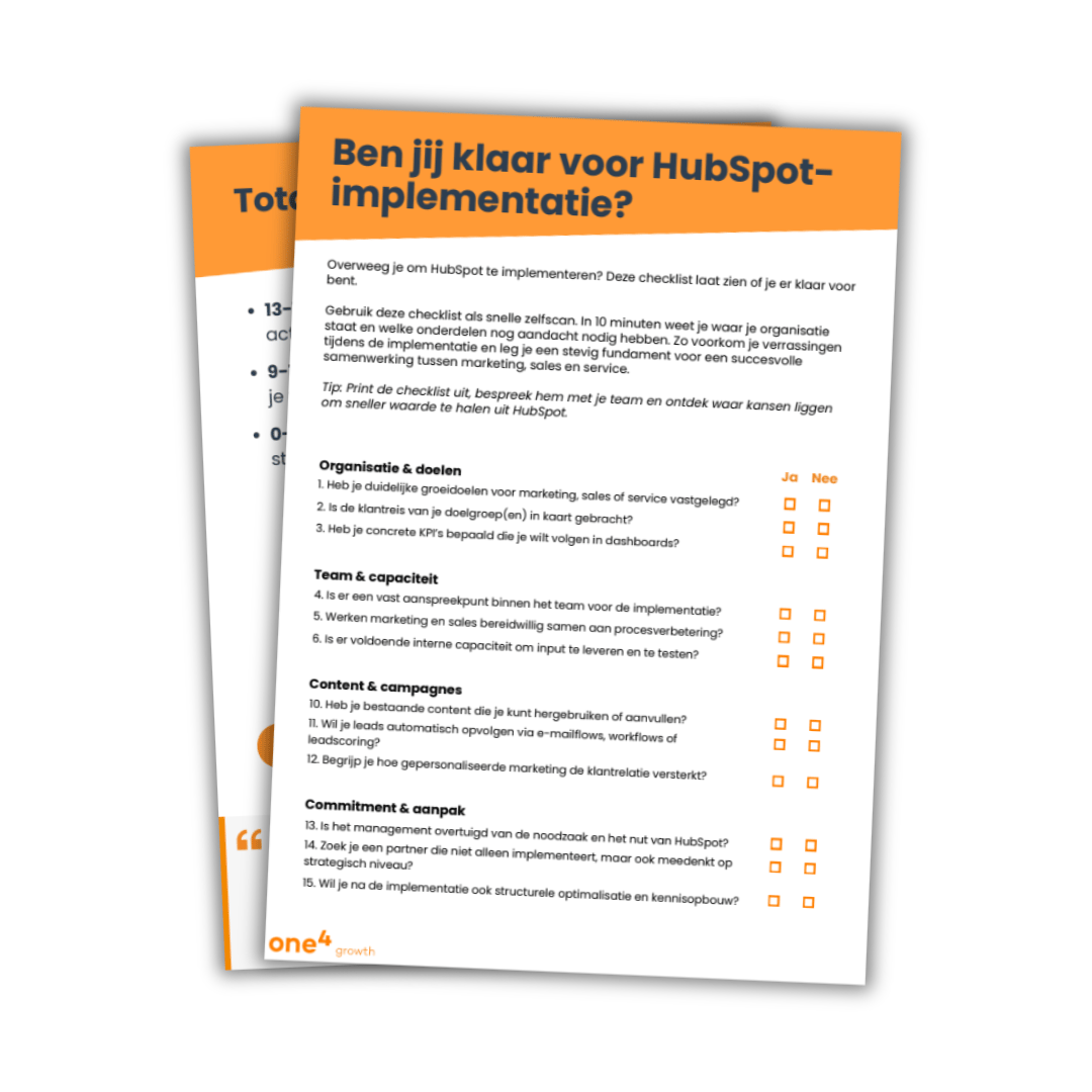 O4g Checklist hubspot implementatie