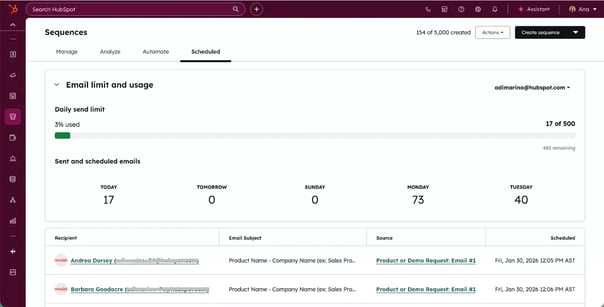 geplande sequenties en inboxlimieten